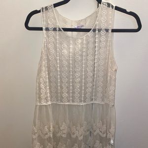 Cream Sheer Lace Fit & Flare Tank Top